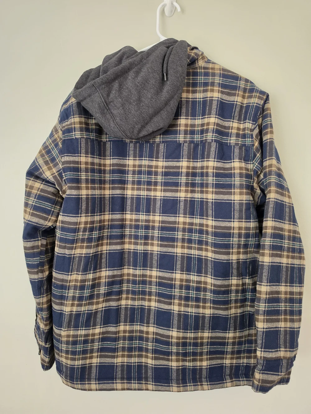 Eddie Bauer Navy and Olive Plaid Hooded Shacket
